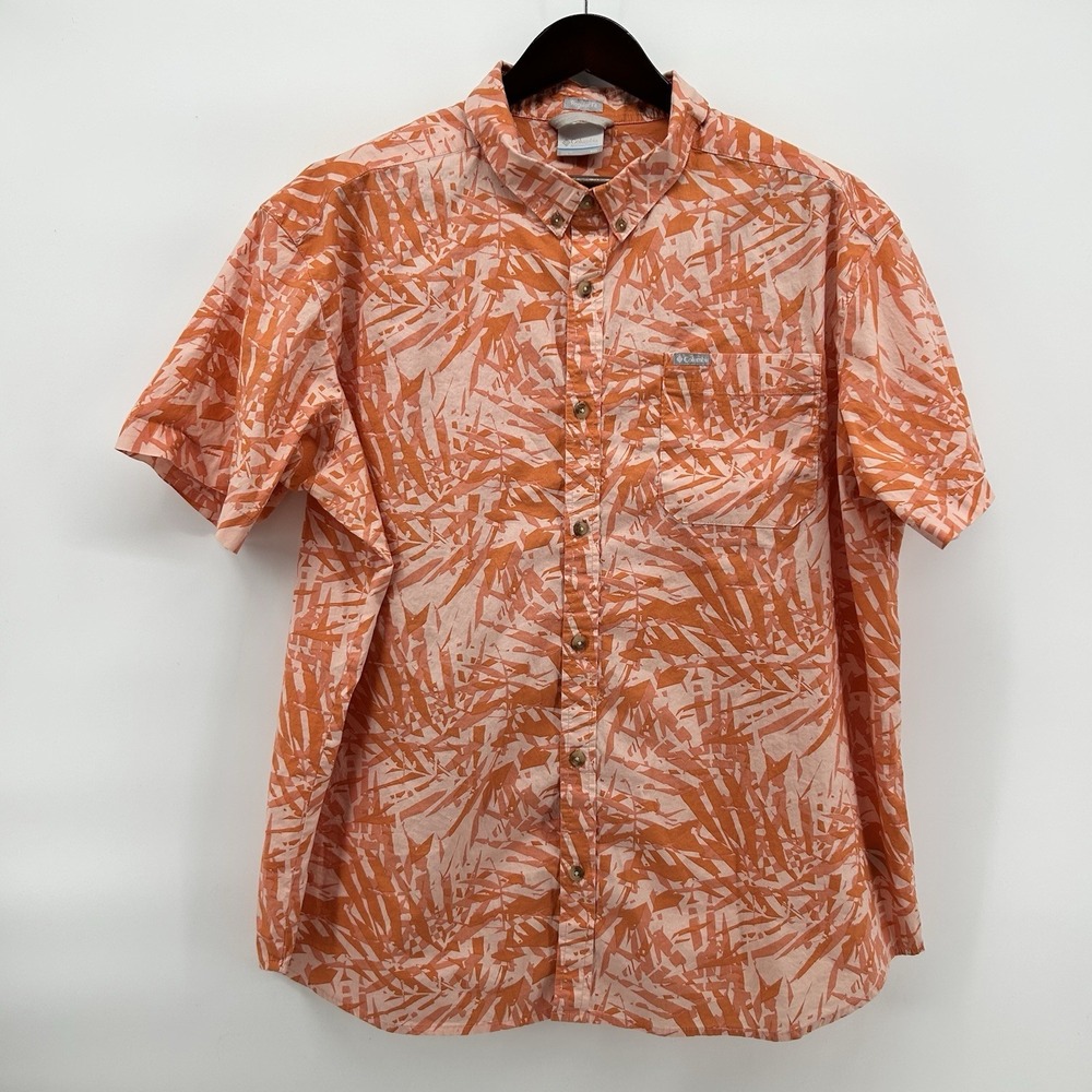 Columbia Rapid Rivers Mens 2XL Orange Palm Print Button Up‎ Shirt Coastal